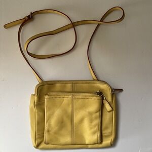 Tignanello Yellow Leather Multi-Pocket Crossbody Bag Purse with Adjustable Strap